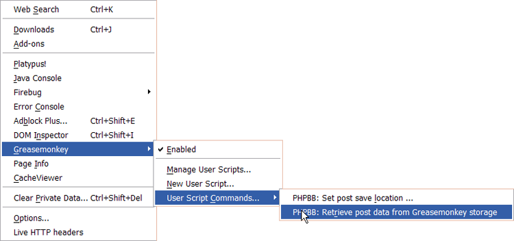 Screenshot of functionality added by script